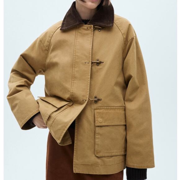 Mango Jackets & Blazers - Mango MNG Fire Jacket Womens S Brown Pockets Parka Coat Long Sleeve Cotton